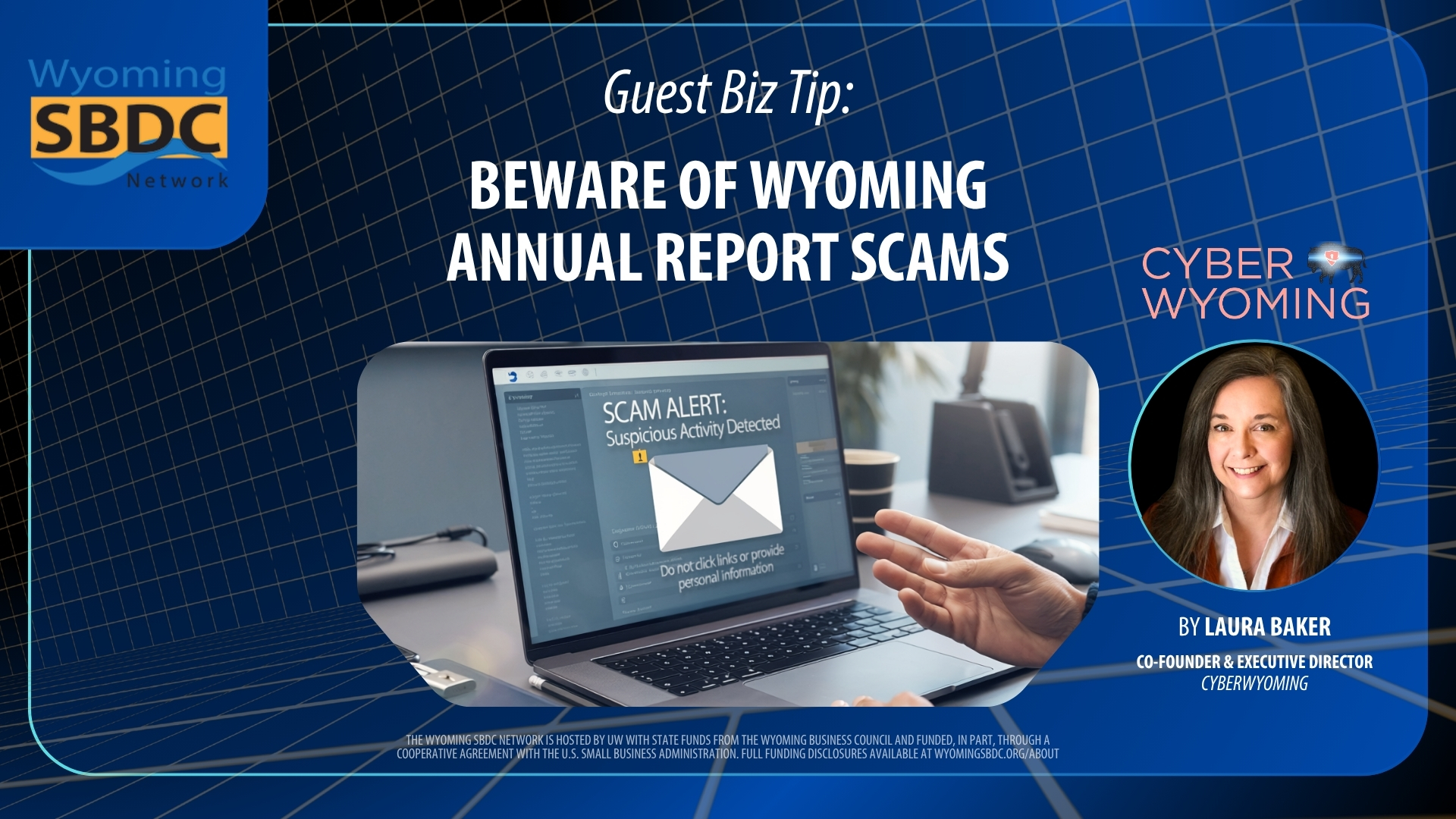 computer on desktop with fraud alert, Laura baker photo